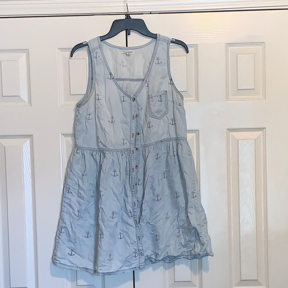 Light Blue Denim Anchor Print Mini Dress
